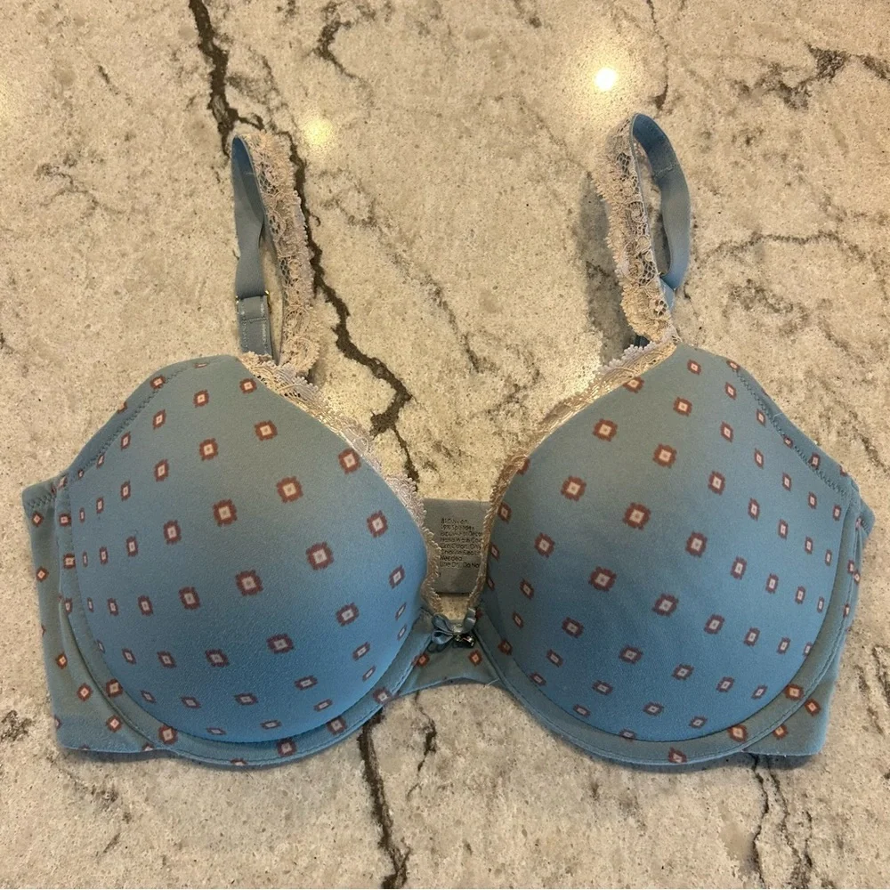 Soma Teal Patterned Bra Embraceable push up Lace Trim 34C
